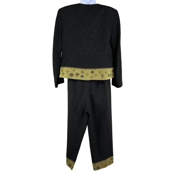 Due per Due Women 10 Bohemian 3 Piece Set 100% Silk Black Gold Embroidered Lined - Picture 2 of 16